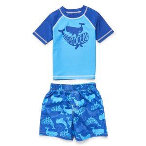Swim Trunks & rashguard 2pc boys new sizes 2T or 3T Dreamwave polyester spandex